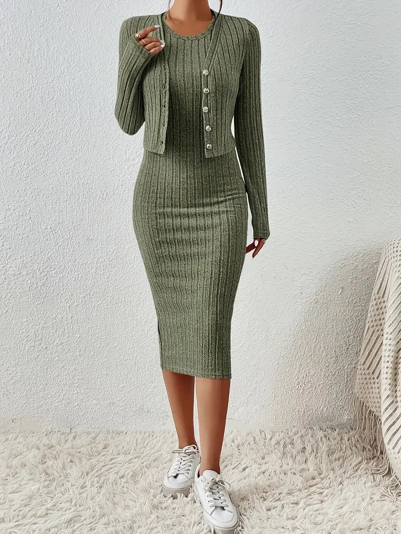 met knopen op één rij en mouwloze bodycon jurk