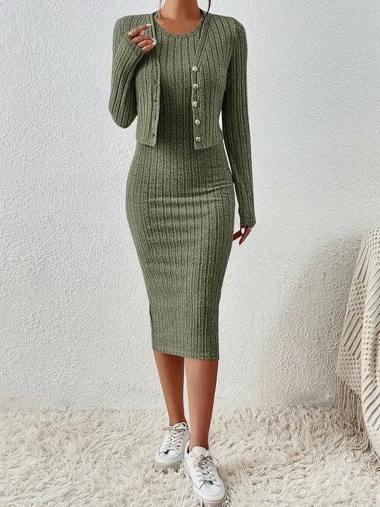 met knopen op één rij en mouwloze bodycon jurk