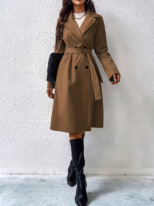 Heidi-Mode | Trenchcoat mit Gürtel und einfarbigem Polyestermaterial für Frauen Schicke Oberbekleidung für den alltäglichen Gebrauch