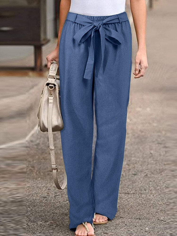 Heidi-Mode | Damen Bequeme Hose aus Baumwolle und Leinen In Unifarben