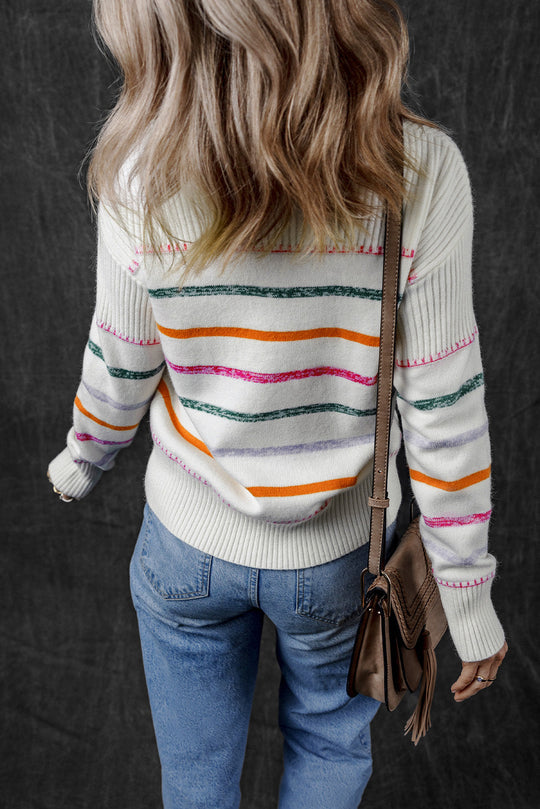 Bunt Gestreifter Pullover Mit Rippstrickmuster