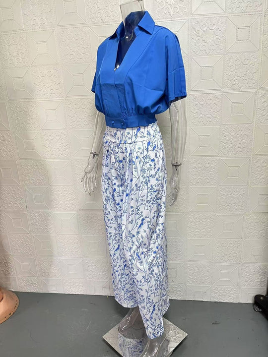 Heidi Mode | Zweiteiliges Set mit V-Ausschnitt und Hose mit weitem Bein