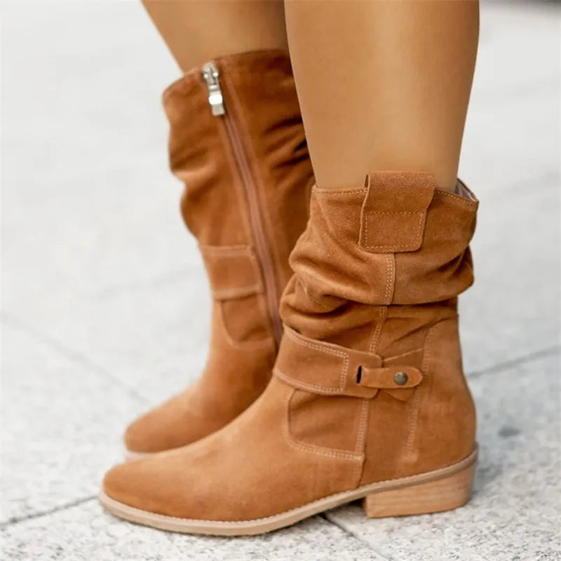 Heidi-Mode | Braune Stiefel Mit Niedriger Ferse Für Herbst Und Winter