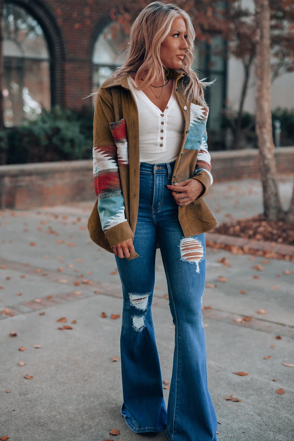 Cordjacke Mit Aztekenmuster