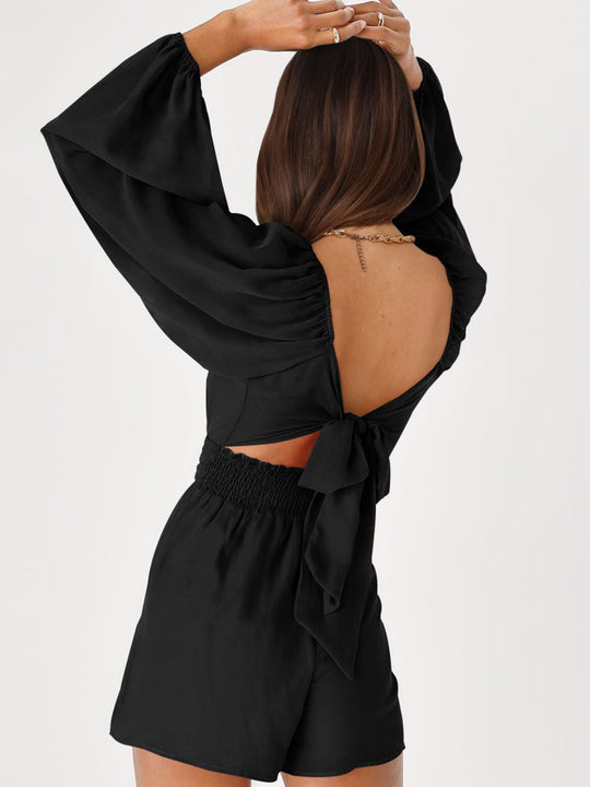Heidi-Mode | Tie Back Smocked Ballonärmel Overall