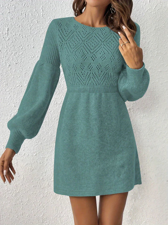 Heidi-Mode | Elegante Strick Augen Kleid mit Eingeschränkter Taille für Frauen