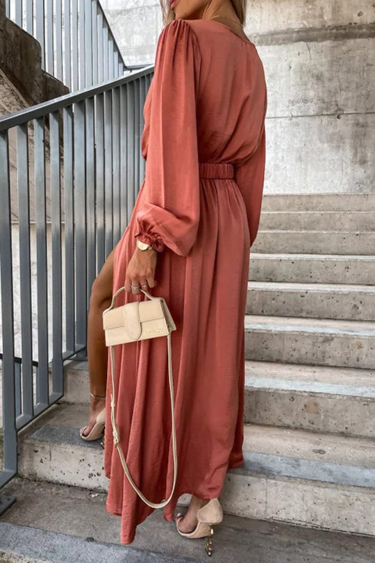 Heidi-Mode | Schaffende Magie Lange Ärmel Gürtel Maxi Kleid