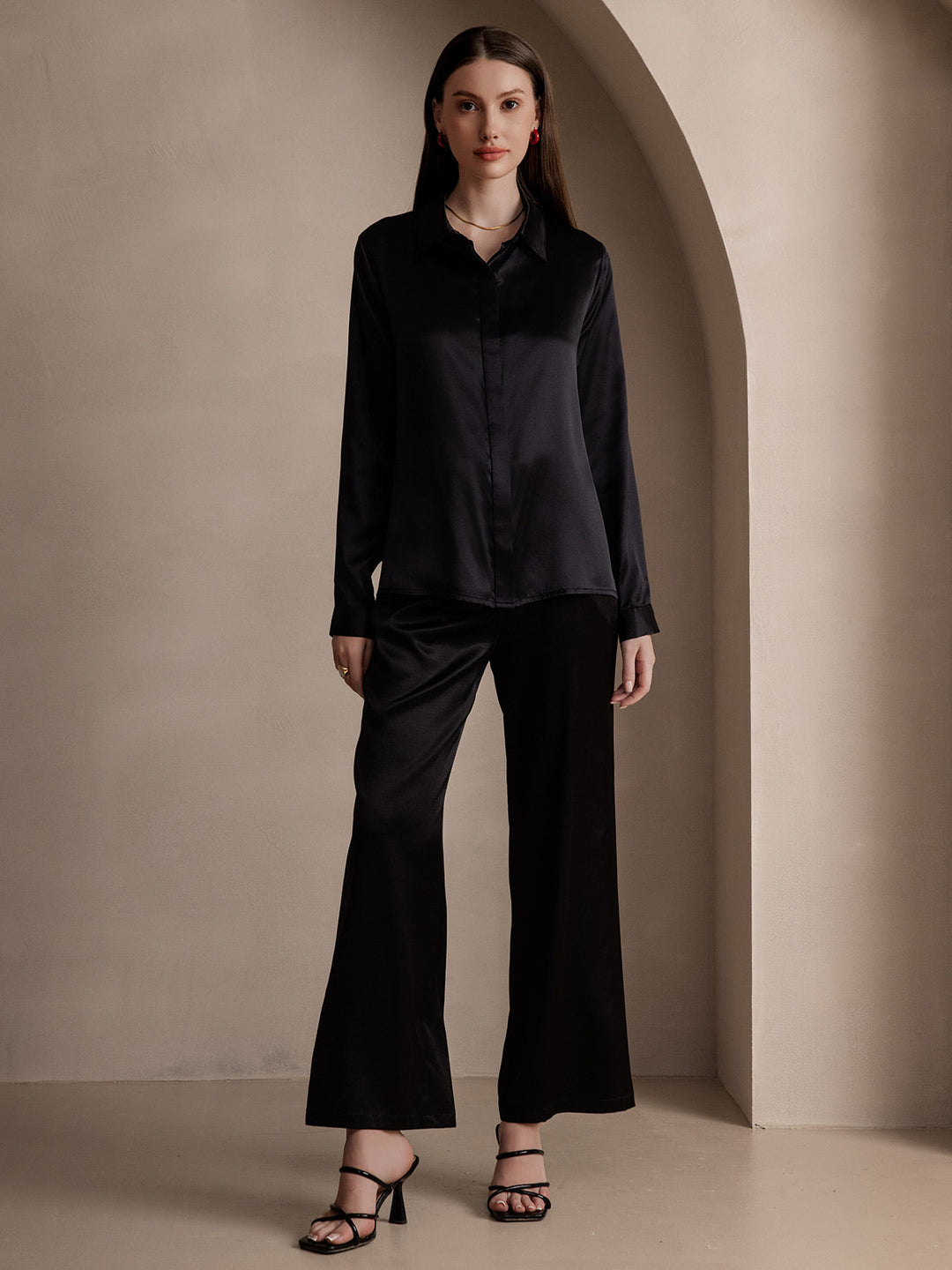 Heidi-Mode | Damen Klassische Seide Langarmshirt