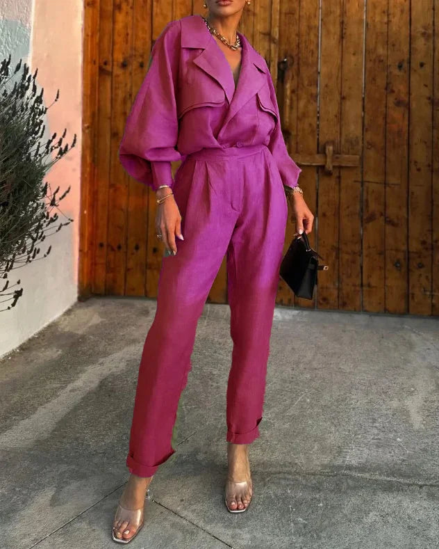 Heidi-Mode | Damen Eleganter Leichter Anzug mit Revers und Handgefertigter Qualität