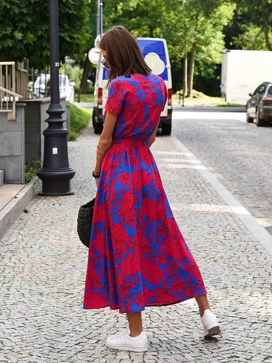 Floral Split Kleid mit Taillenschleife