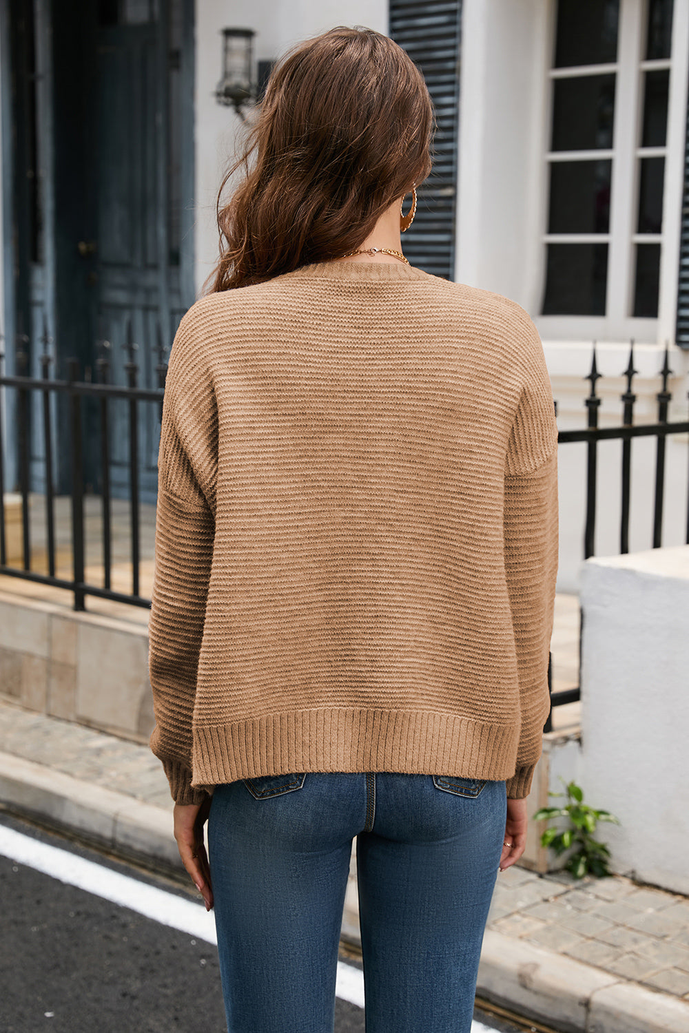 Heidi-Mode | Horizontal Rippstrick Knopfleiste Cardigan