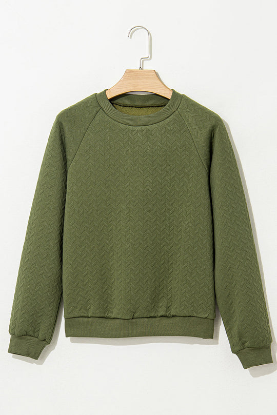 Grün Solide Strukturierte Raglanärmel Pullover Sweatshirt