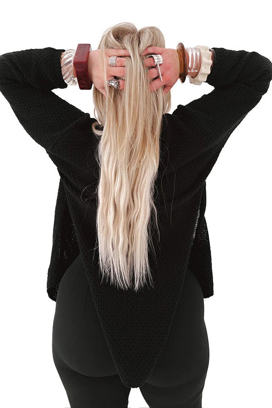 Heidi-Mode | Strick-Mid-Length-Strickjacke mit langen Ärmeln