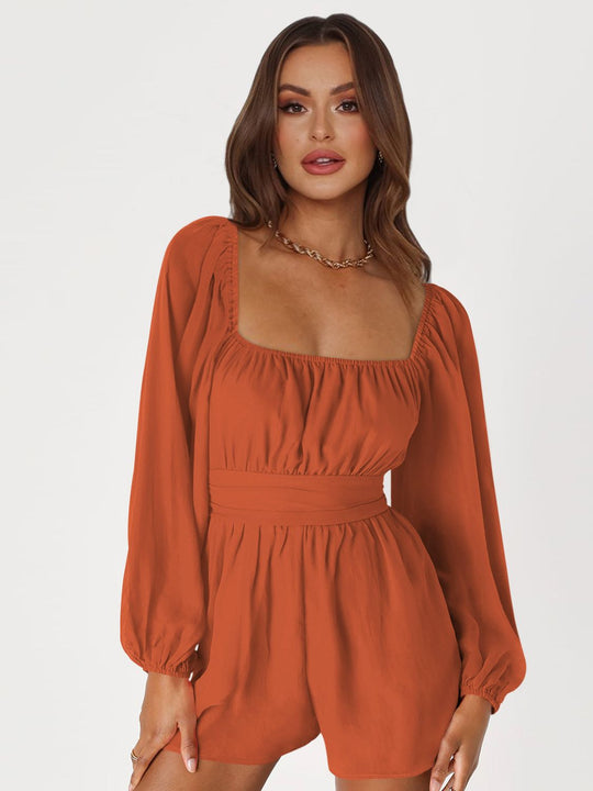 Heidi-Mode | Tie Back Smocked Ballonärmel Overall