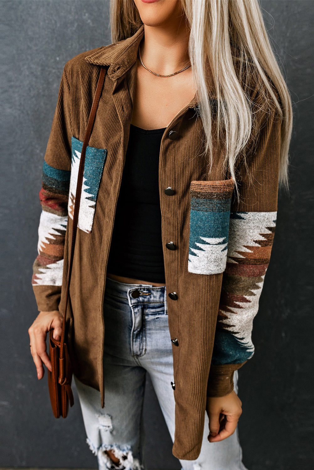 Cordjacke Mit Aztekenmuster