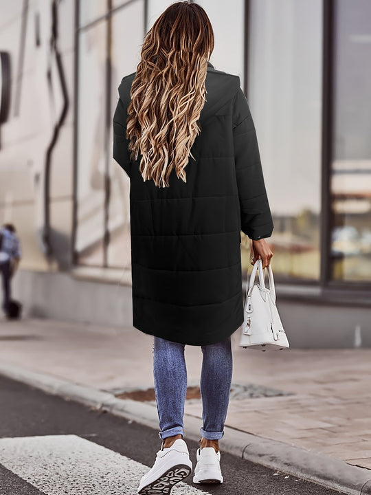 Heidi-Mode | Stylischer Puffer Schwarzer Wintermantel mit Kapuze und Polsterung Ideal für Herbst/Winter