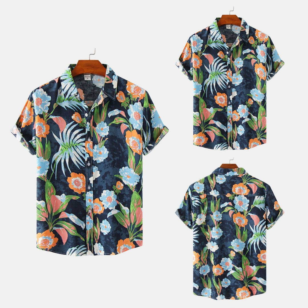 Heidi Mode | Floral kurzärmeliges Blumenhemd Männer