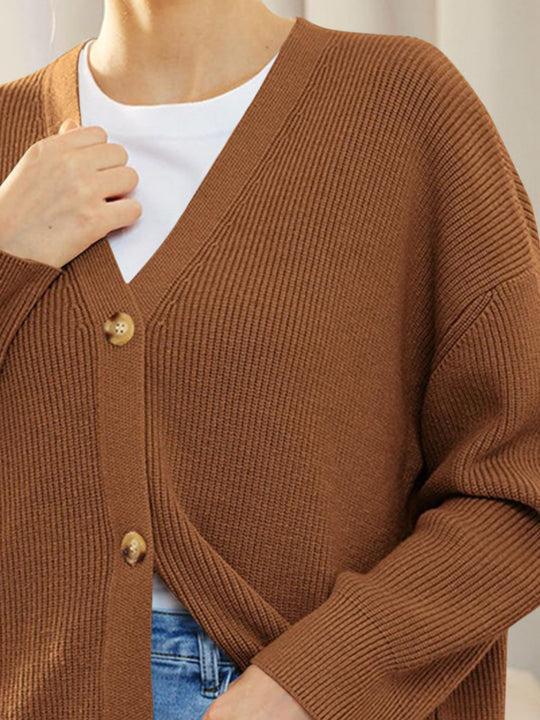 Heidi-Mode | Knopfverschluss V-Ausschnitt Langarm Cardigan