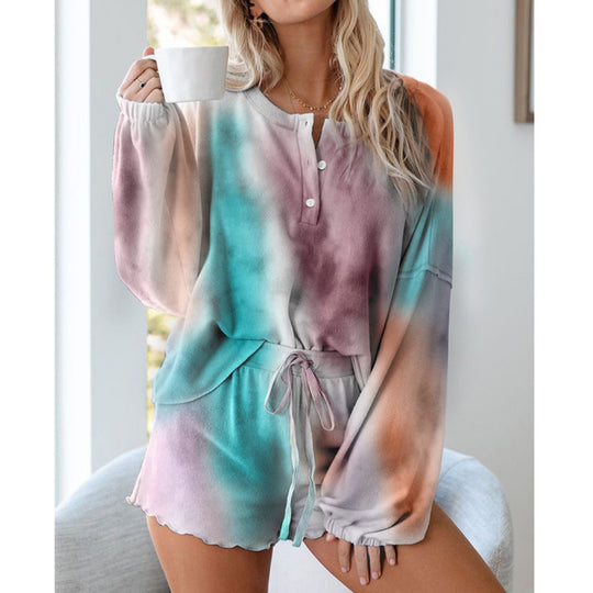 Heidi Mode | Batik bedrucktes Langarm-Shorts-Set