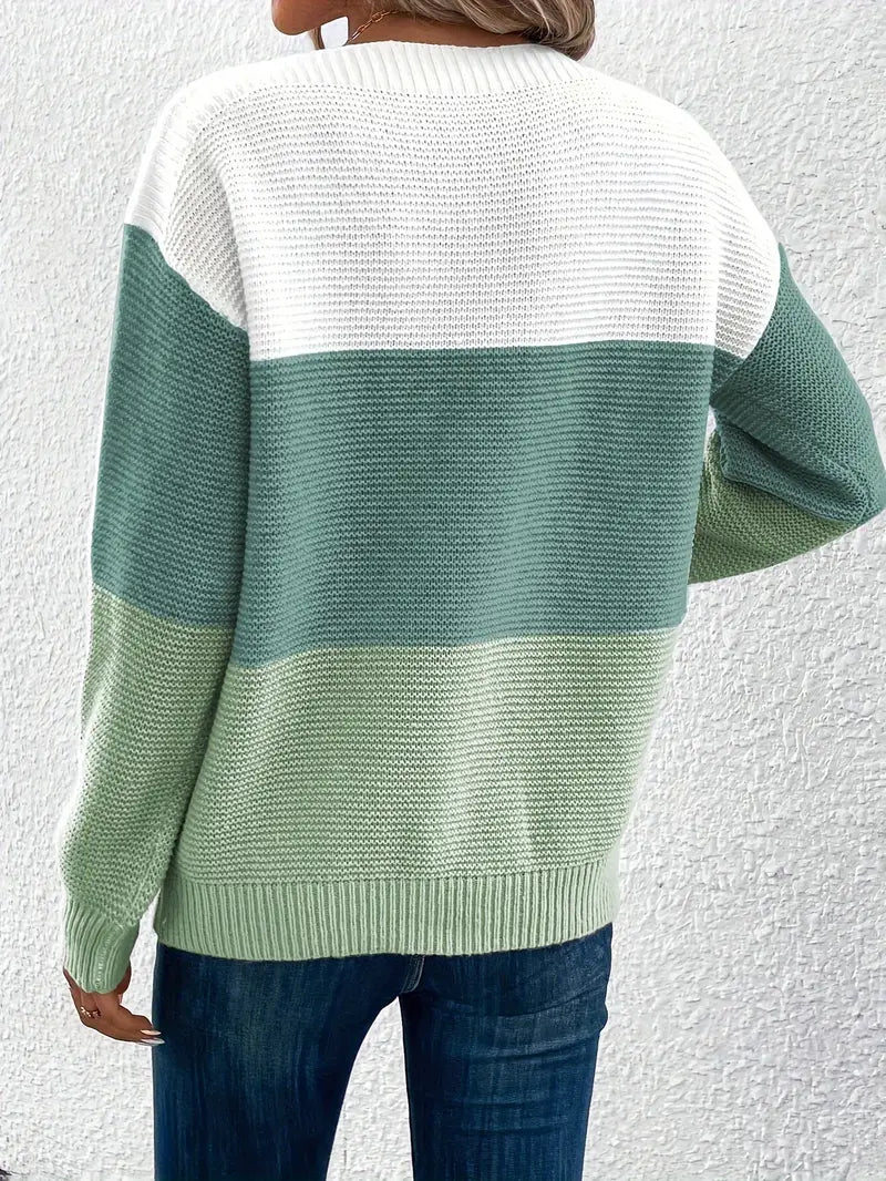 Heidi-Mode | Farbblock-Pullover mit Rundhalsausschnitt