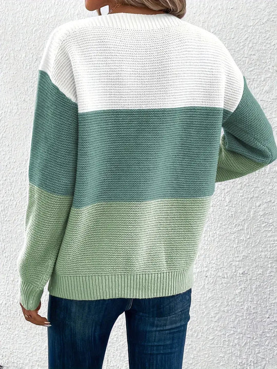 Heidi-Mode | Farbblock-Pullover mit Rundhalsausschnitt