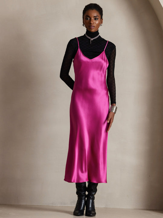 Heidi-Mode | Lange Seidenkleid mit Spaghetti-Träger