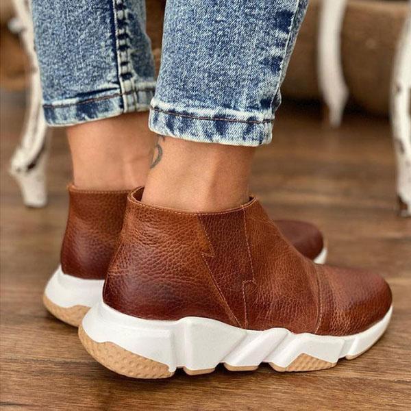 Heidi-Mode | Flache Vegane Leder Stiefeletten mit Reißverschluss für Frauen