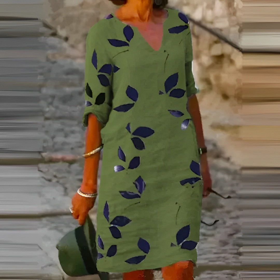 Heidi-Mode | Atemberaubendes Damen-Sommerkleid mit Blätterdruck