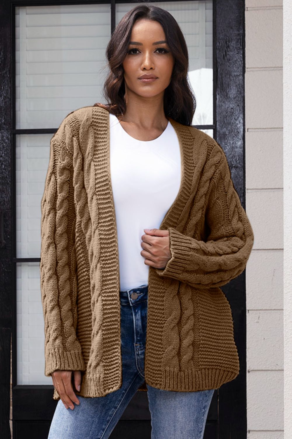 Heidi-Mode | Offene Front Zopfmuster Strickjacke