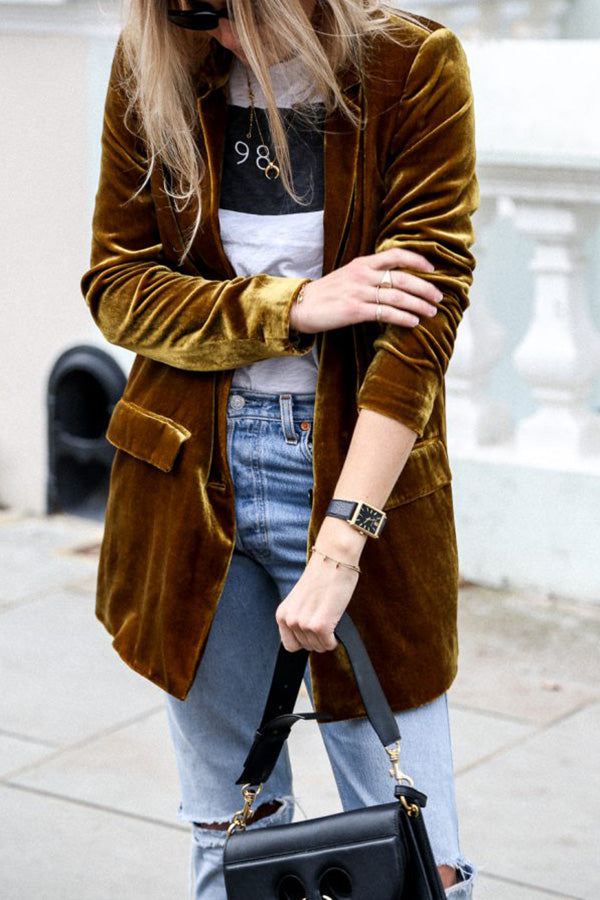 Heidi-Mode | Samt Blazer mit Schickem Taillierten Schnitt für Damen