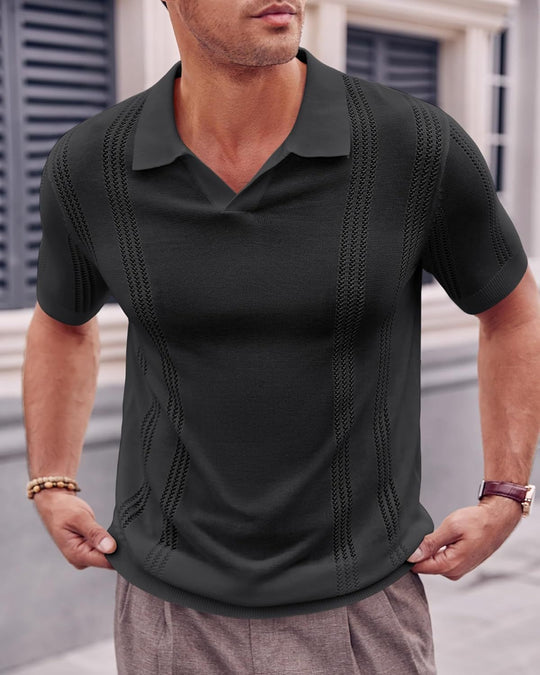 Heidi Mode | Hohles POLO-Shirt mit V-Ausschnitt