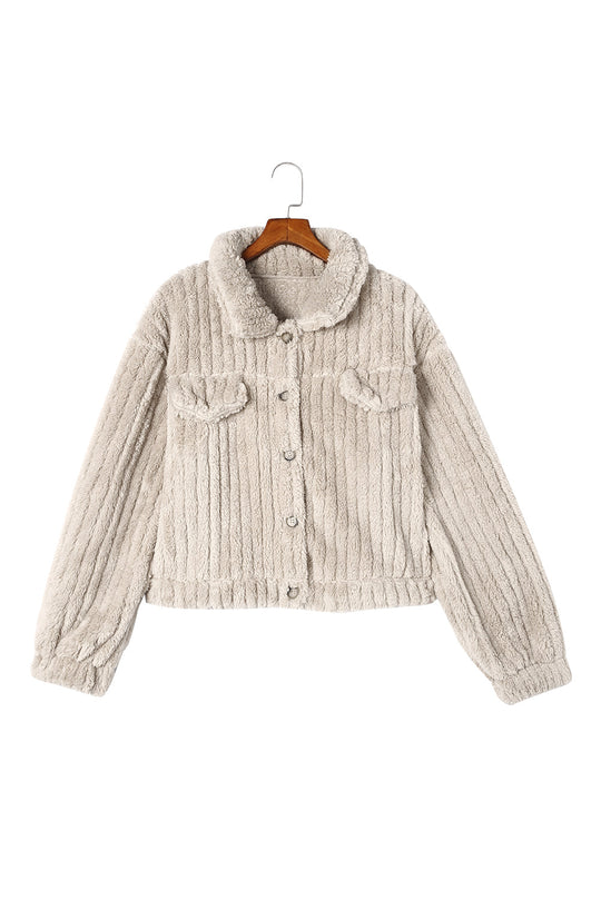 Unifarbene Plüsch Fleece Jacke Mit Knopfleiste
