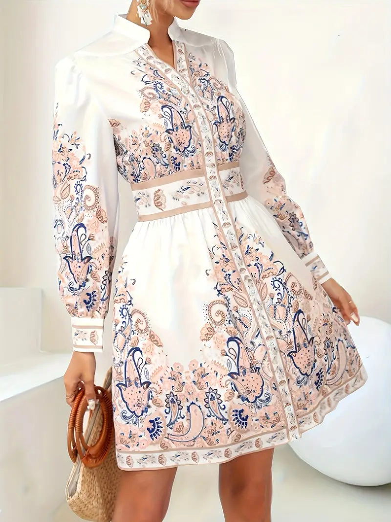 Maxi Dress met V-hals en lange mouwen met bloemenprint