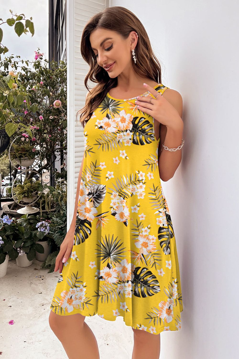 Heidi-Mode | Bedrucktes Rundhals Ärmelloses Kleid