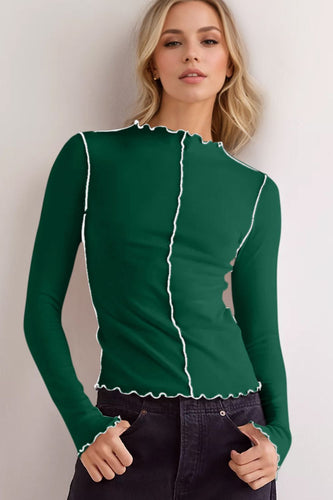 Heidi-Mode | Basic Bae Kontrastbesatz Mock Neck Langarm T-Shirt