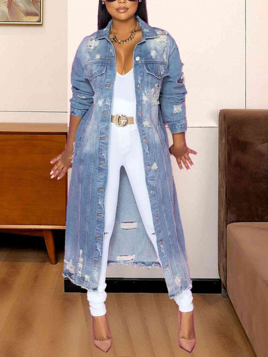 Heidi-Mode | Lange Ärmel Raw Hem Denim Jacke