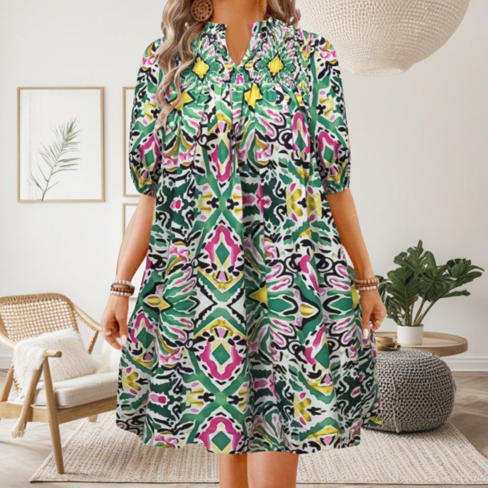 Heidi Mode | Bohemian Women 's Fashion Bedrucktes Kleid mit V-Ausschnitt