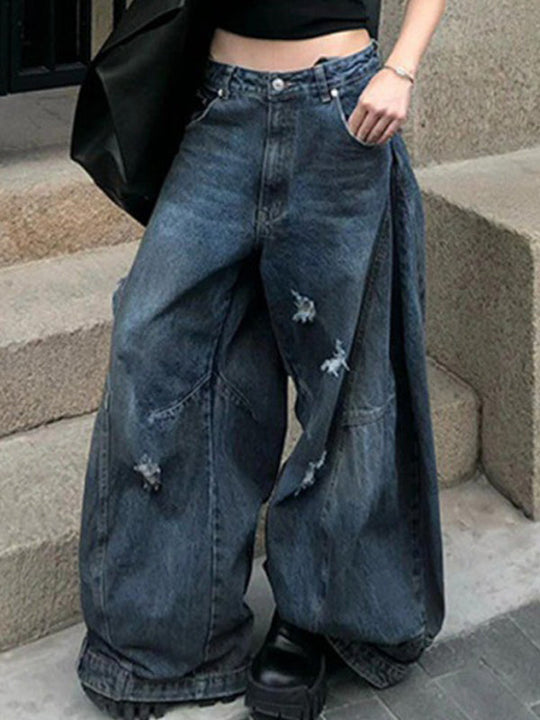 Heidi-Mode | Retro Distressed Wide Leg Boyfriend Jeans