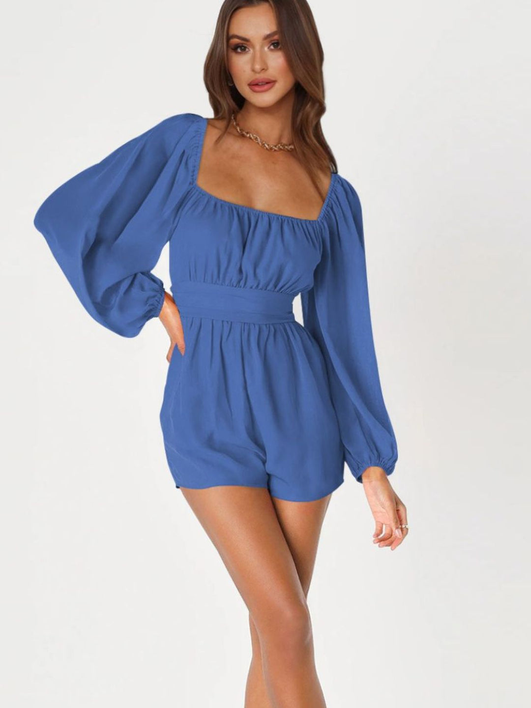 Heidi-Mode | Tie Back Smocked Ballonärmel Overall