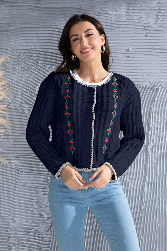 Heidi-Mode | Grafik Kabelstrick Knopfleiste Cardigan