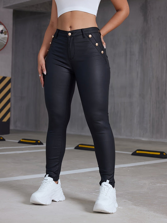 Heidi-Mode | Schwarze Slim Fit Pu Leder Skinny Jeans