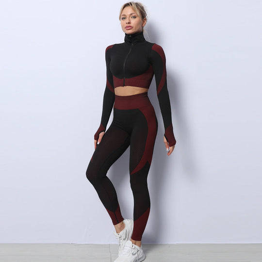 Heidi-Mode | 3-Teiliges Nahtloses Sportset für Damen mit Leggings und Sport-Bh