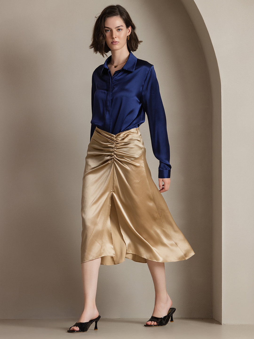 Heidi-Mode | Damen Klassische Seide Langarmshirt