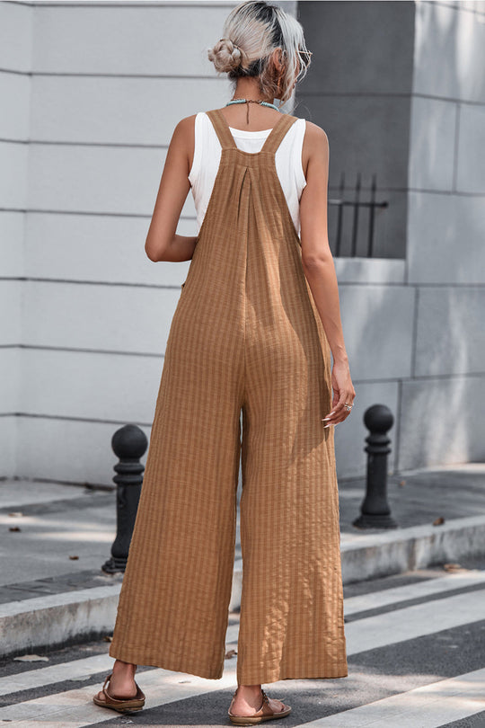 Heidi-Mode | Textured Button Width Leg Shape Overalls