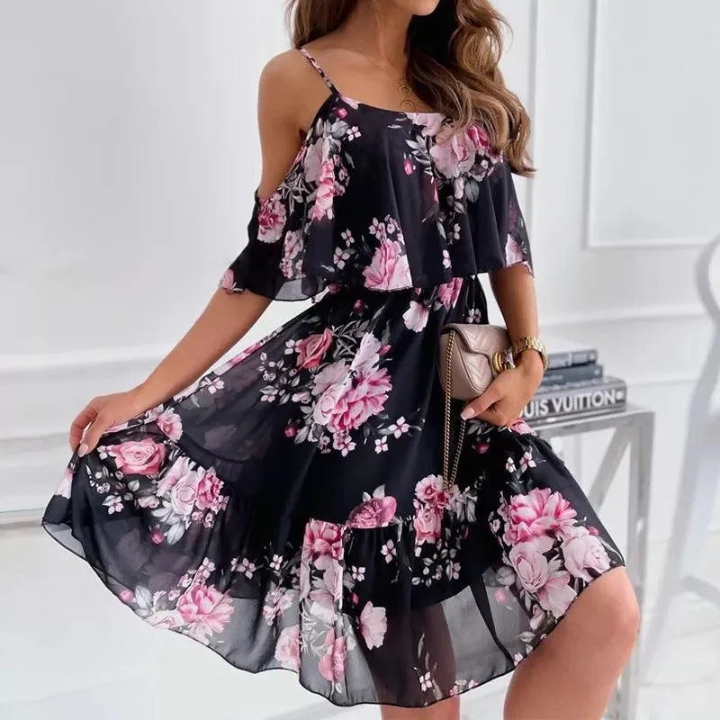Heidi-Mode | Flower pattern summer dress with gathered straps