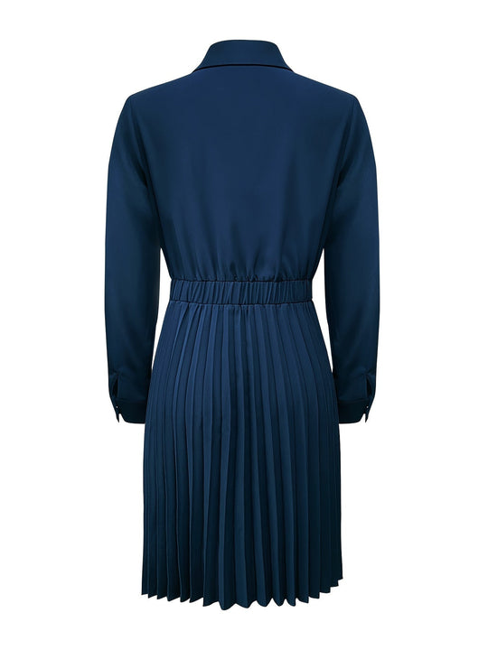 Heidi-Mode | Baumwolle Knopf Front Plissiert Langarm Abendkleid für Frauen