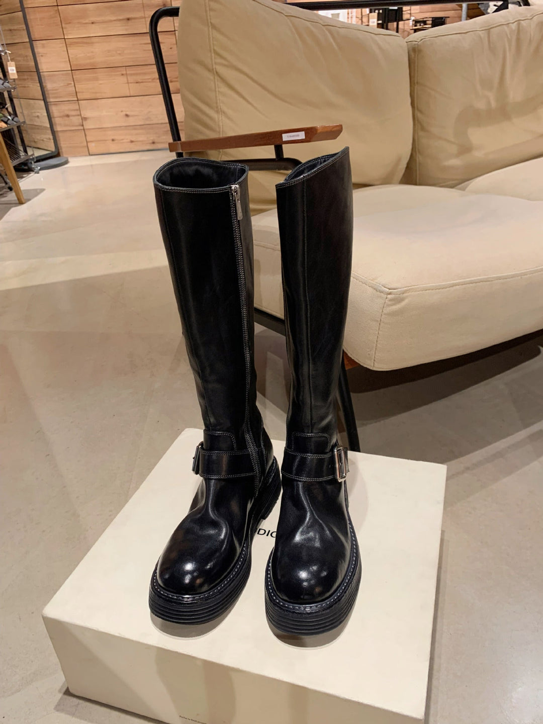 Heidi-Mode | Gewaschenes Leder Rund Bis Oben Chunky Heel Mittelhohe Stiefel Frauen