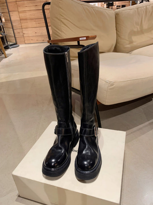 Heidi-Mode | Gewaschenes Leder Rund Bis Oben Chunky Heel Mittelhohe Stiefel Frauen