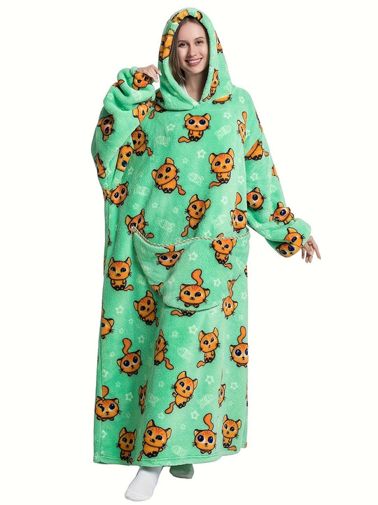 Heidi-Mode | Flanell Fleece Bademantel mit Kapuze und Eisbärenprint