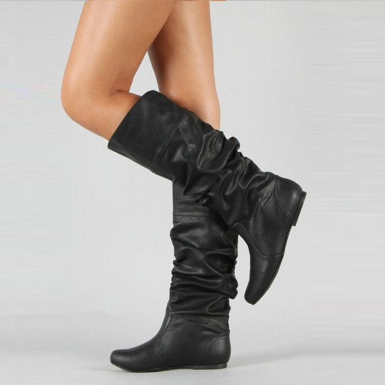 Heidi-Mode | Plus Größe Mittelkalb Plissierte Stiefel
